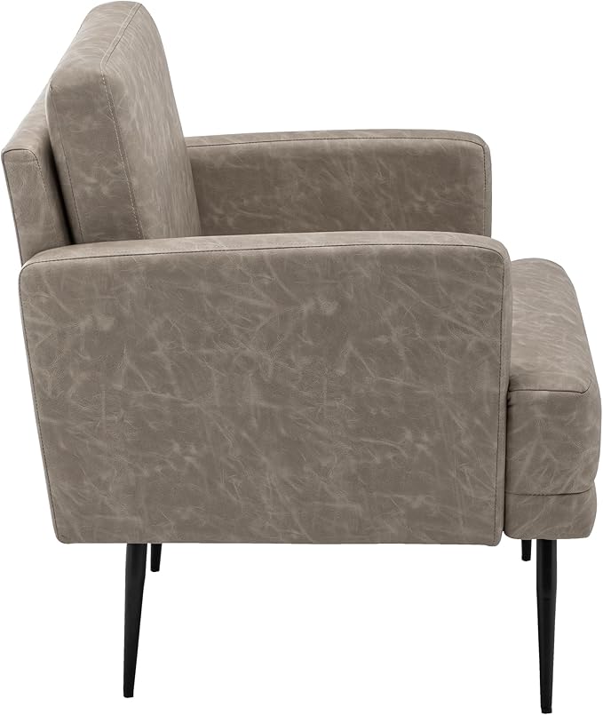 MINCETA Accent Chair,Modern Upholstered Armchair with Back and Arms,Reading Accent Chairs for Living Room,Set of 2,PU Leather in Greige