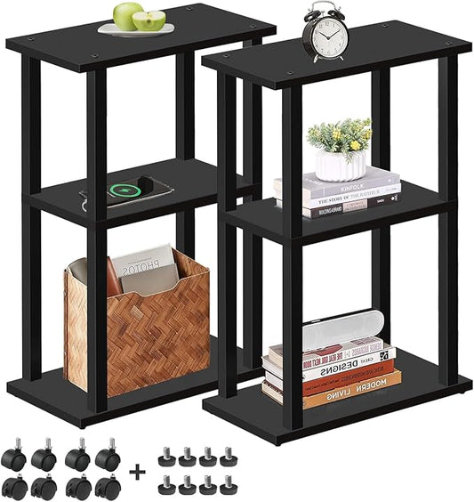 TUTOTAK Small Side Table, Narrow End Table, Bedside Table, Set of 2, Couch Side Table with Wheels for Living Room or Bedroom, Black TB01BK0612