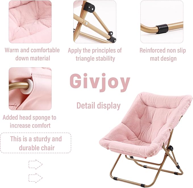Comfy Folded Chair, Soft Faux Fur Oversized Folding Chair, Flexible Lounge Lazy Chair for Kids Girls Teens Adults, Moon Chair for Dorm Rooms, Bedroom, Living Room