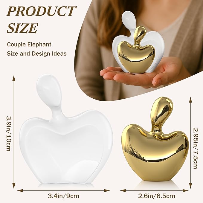 White Gold Mini Hugging Couple Statue Ceramic Lover Figurine Home Decor is a Romantic Gift for Her on Wedding Anniversary and Valentines, TV Stand Decoration Knick Knacks for Shelves (White Gold)