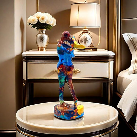 10.5 Inch Couple Sweethearts Lover Hug Kissing Statue Figurine Sculpture Resin Collectible Gifts for Office Home Decor Desk Accessories Decoration Figurines (Multicolor)