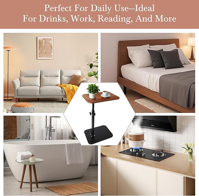 C Shaped Table, Sofa Armrest Tray End Table, Perfect for Couch, Bed, or Small Spaces（Walnut）