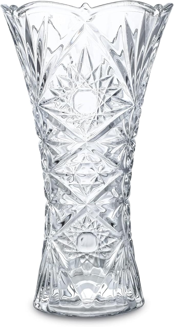 kanpura Clear Crystal Vase, Glass Flower Vase Thickening Design Suitable for Home Christmas Centerpieces Decor, Mothers Gift,9.2'' Tall(1 Piece)