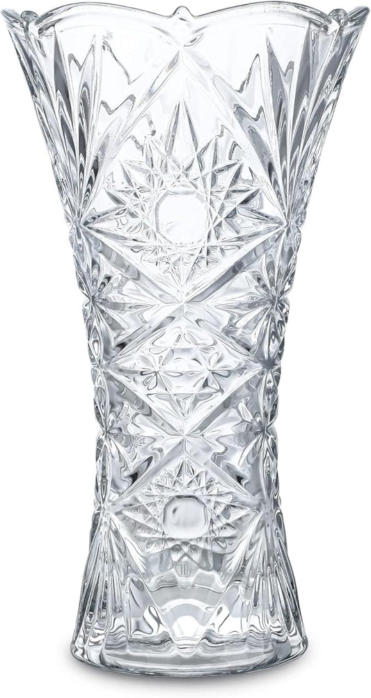 kanpura Clear Crystal Vase, Glass Flower Vase Thickening Design Suitable for Home Christmas Centerpieces Decor, Mothers Gift,9.2'' Tall(1 Piece)
