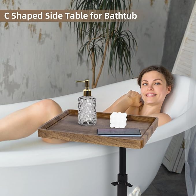 Aoligrace Adjustable Height Side Table with 360° Swivel Top, Wooden C Shaped End Table for Couch Sofa Bed, Small TV Tray for Small Spaces Living Room Bedroom