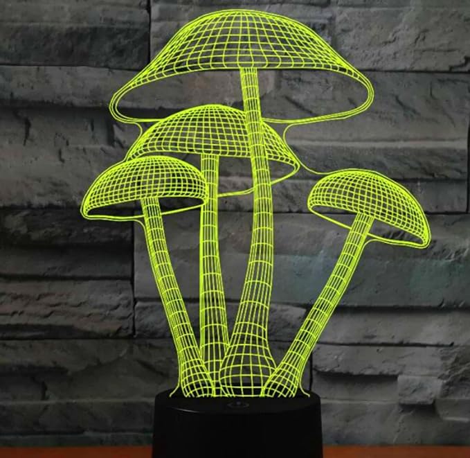 3D Mushroom Night Light Lamp Illusion 7 Color Changing Touch Switch Table Desk Decoration Lamps Acrylic Flat ABS Base USB Cable Birthday Gift Toys