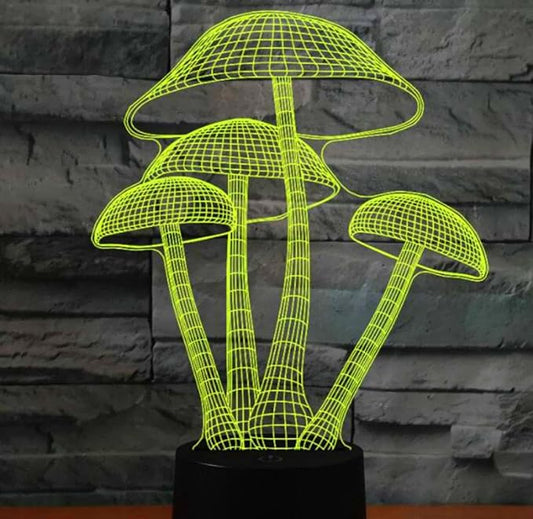 3D Mushroom Night Light Lamp Illusion 7 Color Changing Touch Switch Table Desk Decoration Lamps Acrylic Flat ABS Base USB Cable Birthday Gift Toys