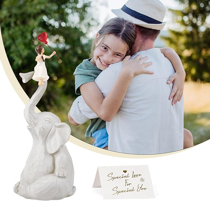 Elephant Statue Home Decor - Handmade Resin Sculpture Girl with Love Balloon Sitting on Elephant Figurines, Gifts for Women Girl Birthday