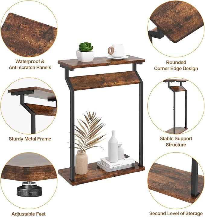 Livofloral Narrow Side Table for Small Spaces, End Table for Couch, Slim Couch Tray Tables, Skinny Thin End Tables for Living Room, Bedroom, Rustic Brown