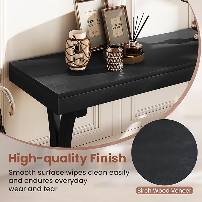 Giantex 52" Narrow Console Table, Vintage Accent Entryway Table with Open Storage Shelf, Long Wooden Behind Couch Sofa Table with Anti-tip Kit for Small Spaces Living Room Hallway (Black)
