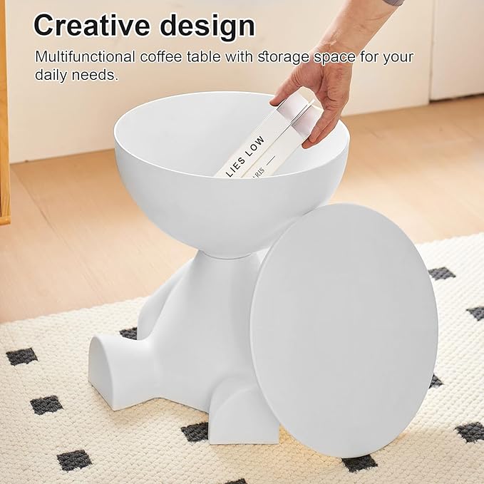 Mini Circle Side Table, Small Modern Bowl-Shaped Coffee Table, Sofa End Table Nightstand, Modern Bedside Home Decor for Living Room, Bedroom，Living Room (White)