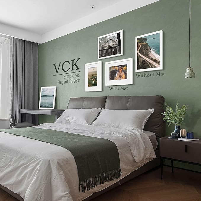 VCK 12x16 Picture Frame Set of 2 - White, Matted to 8x12 or 12x16 without Mat, Textured Exclusive Wooden Photo Frames with HD Glass, Wall Hanging