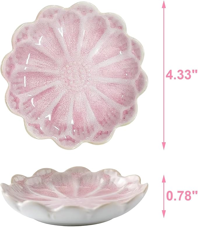 Lotus Ceramic Jewelry Tray, Small Trinket Jewelry Ring Holder Organizing Dish, for Parents Daughter Friends Sister, Birthday Gifts for Women, Pink