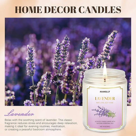 Lavender Candle, 9 oz Scented Candles for Home Soy Candle Wax, Long Lasting Aromatherapy Candles for Women, Birthday Christmas Gifts,Perfect for Creating a Relaxing Ambiance