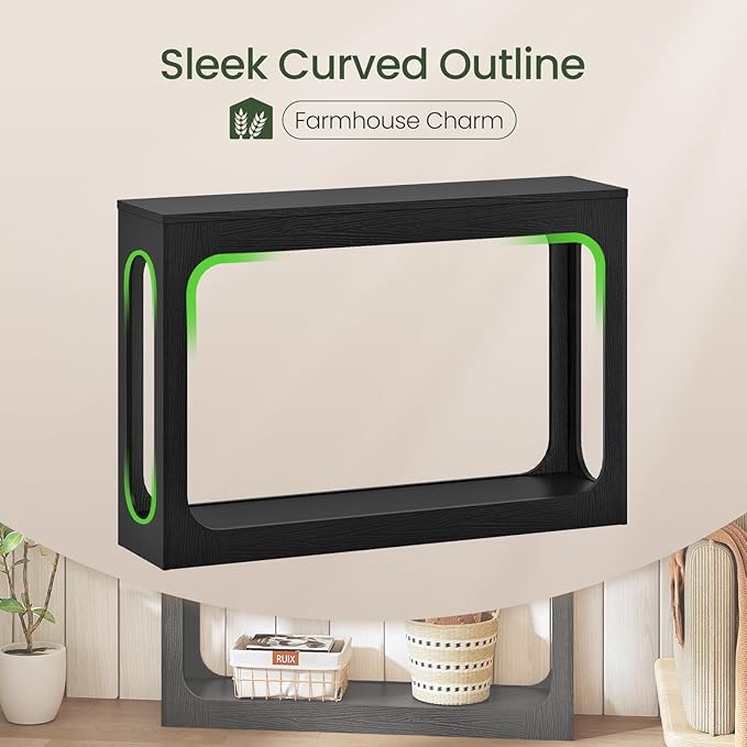 47.2" Long Console Table, Entryway Table, Hallway Table, 2-Tier Behind Couch Table, Corridor Decor Stand, Narrow Rectangular with Storage for Living Room, Entry, Hallway, Black MXG03BB