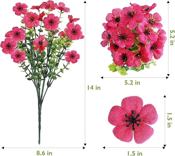 14 Bundles Artificial Flowers UV Resistant for Patio Outdoors Fake Faux Silk Plants Realistic Plastic Flowers Indoors Porch Window Home Decoration (14, Fuchsia)