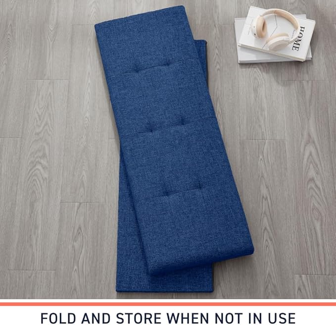 Ornavo Home 43 Inch Folding Storage Ottoman, Long Large Storage Ottoman Chest, Foot Rest Stool, Bedroom Bench - (Navy)