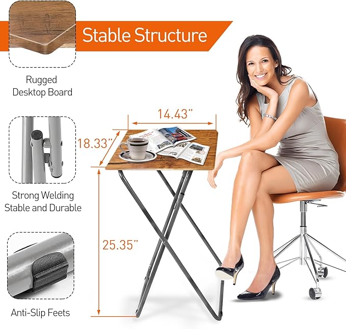 Tv Trays Folding Tv Table, Dinner Table for Eating with Sturdy Metal Frame, Small Foldable Snack Trays Table for Living Room, Couch,Sofa, Bed, No Assembly Required,15 x 18.9in(Yellow Brown,1pcs)