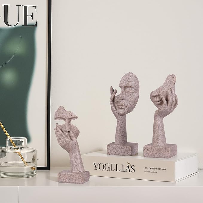 3 Pcs Thinker Small Statue Set - Art Resin Abstract Home Accent Figurines for Decor Woman Apartment Bookshelf Floating Shelf Coffee Table Office Desk Counter Decor (3 Pcs Sandstone, 6")