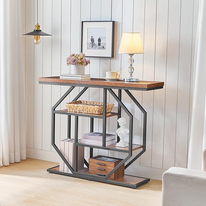 Entryway Table, Industrial Console Sofa Table with Storage, Narrow Accent Table for Living Room, Entry, Hallway, Entrance, Foyer, Rustic Brown CTHR28001