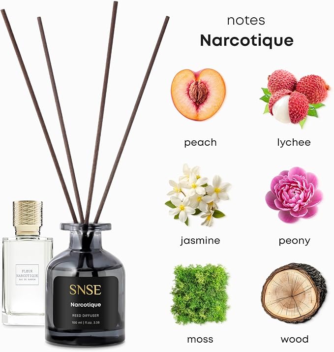 SNSE Narcotique Reed Diffuser Set - Premium Reed Diffusers for Home with Diffuser Reeds, Luxurious Gift Aroma, Sophisticated Scent, Ideal for Relaxation, Elegant Home Fragrance