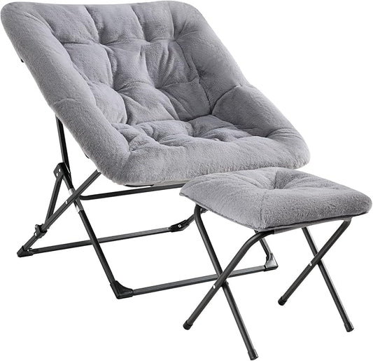 OAKHAM Comfy Chair for Adults, Soft Faux Fur Folding Lounge for Bedroom Living Room Dorm Rooms Flexible Reading Chair for Teens Kids, X-Large Foldable (Ottoman-Grey)