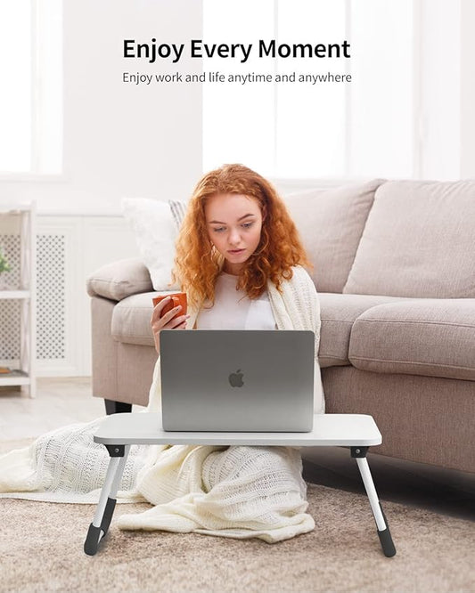 Ruxury Folding Lap Desk Laptop Stand Bed Desk Table Tray, Breakfast Serving Tray, Portable & Lightweight Mini Table for Sofa Couch Floor - - White