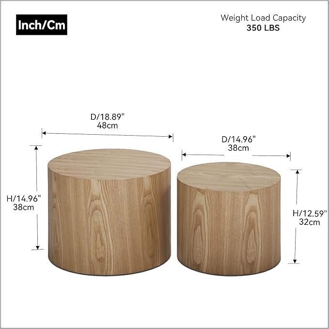 kevinplus Wood Side Table Round Small Coffee Tables Nesting End Table Set of 2 for Living Room Bedroom Office, No Assembling (Oak/Walnut - Round)