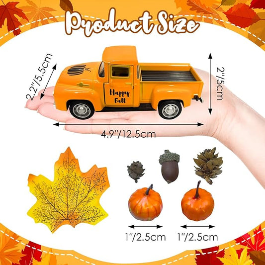 Thanksgiving Fall Decorations Indoor Farmhouse Vintage Metal Truck with Mini Fake Pumpkins Acorn Pine Cones Harvest Decor for Fall Tiered Tray Thanksgiving Centerpieces for Table Home Kitchen Party
