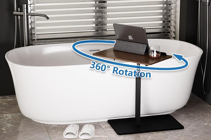 C Shaped End Table,20" W x 14" L,17"-31" Adjustable Height,Swivel and Turnable Desktop,Foldable Side Table for Small Spaces,Black Walnut (Black Walnut, 19.7" x 13.8")