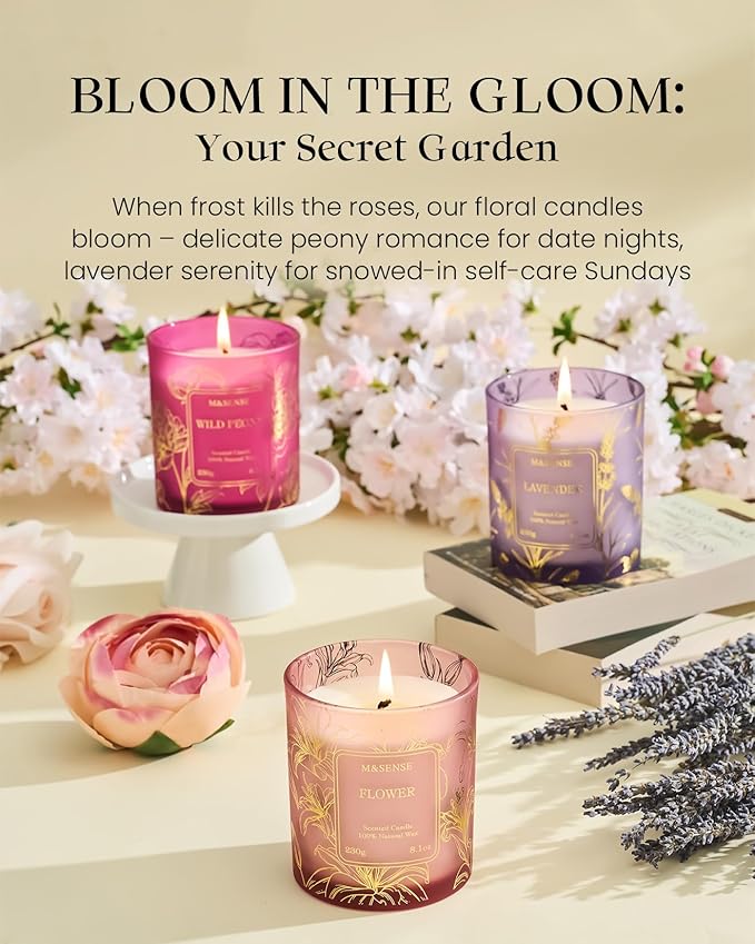 M&SENSE Lavender Candles,Vegan Soy,8.1oz 42-Hour Long Lasting Burning Time,Subtle Scented Candles for Relaxing Bathtub Aromatherapy Calming Sleep,Fancy Home Gifts for Women & Men