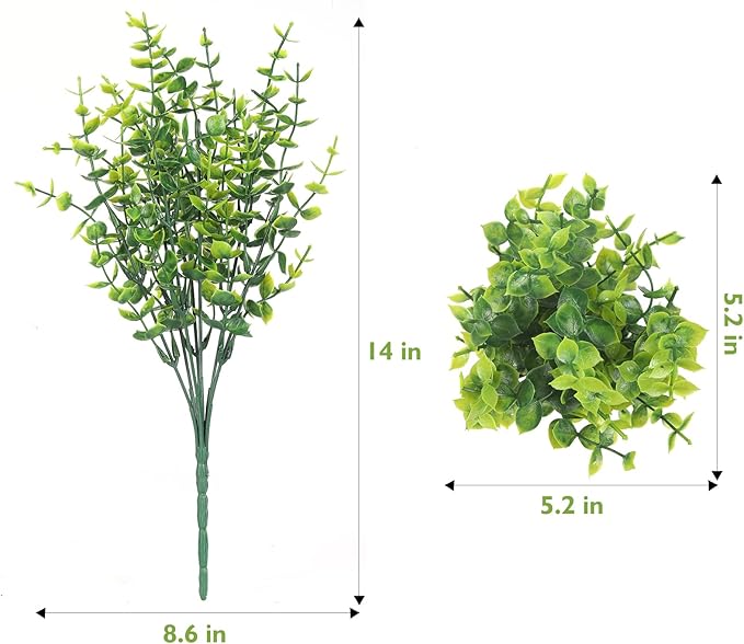 14 Bundles Artificial Grass UV Resistant for Patio Outdoors Fake Faux Silk Plants Realistic Plastic Grass Indoors Porch Window Home Decoration (14, Green Grasses)