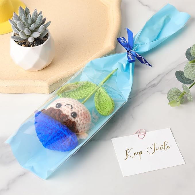 Crochet Handmade Flower Doll Bouquet Gift for Him, DIY Knitted Gifts for Home Office Desk Decor, Gift Ideas for Son Boy Boyfriend