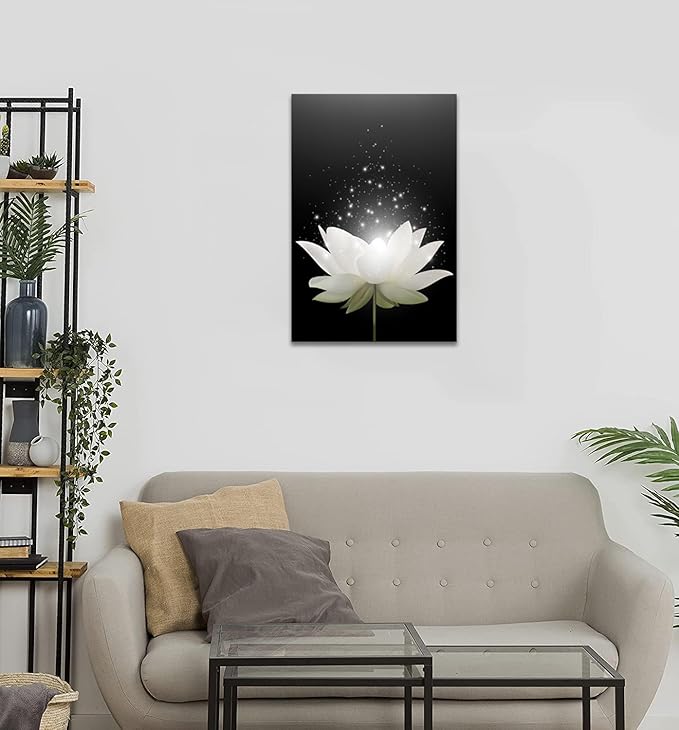 Lotus Flower Canvas Print Pictures Floral Blossom Pictures Bathroom Decor Zen Wall Art Painting Spa Photo Artwork Framed for Spiritual Meditation Yoga Room Ready to Hang (28 x 44inch)