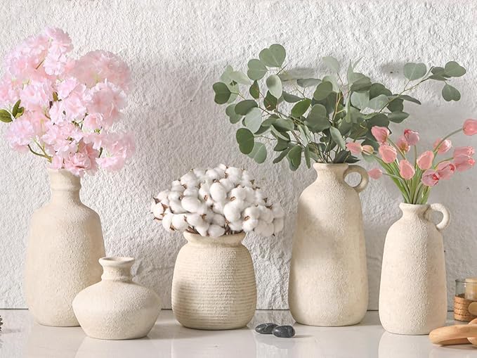 Ceramic Rustic Vase, 12.8" Large Flower Vases Home Decor Pottery Farmhouse Decorative Vase Boho Neutral Pampas Vases for Mantel Entryway Table Living Room Shelf Kitchen