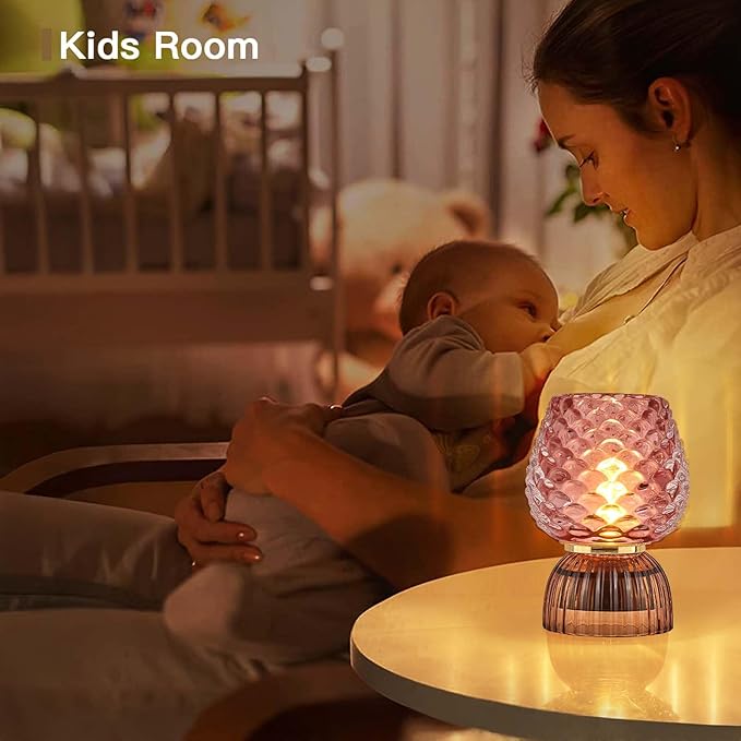 Battery Operated Lamp with Timer, Cute Small Cordless Glass Table Lamp for Home Decor, Kitchen, Bathroom, Birthday Gift for Women, Pinecone, Pink, 2 Pack