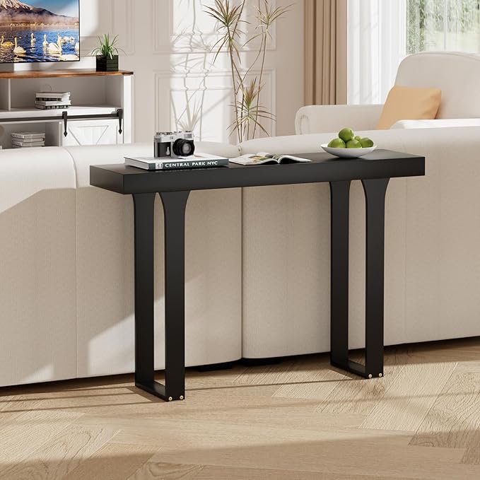 Bamboo 47.2" Narrow Console Table, Rectangular Side Table, Farmhouse Entryway Table, Modern Sofa Table Behind Couch, Accent Table for Entrance, Living Room, Hallway, Foyer (Black