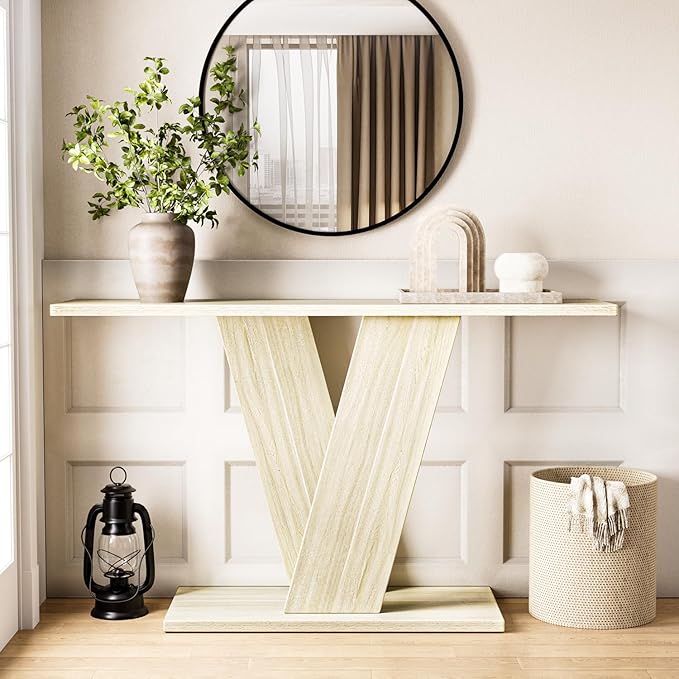 55-Inch Long Console Table, X-Shaped Wooden Sofa Table Behind The Couch, Farmhouse Entryway Table for Entrance, Hallway, Living Room, Natural