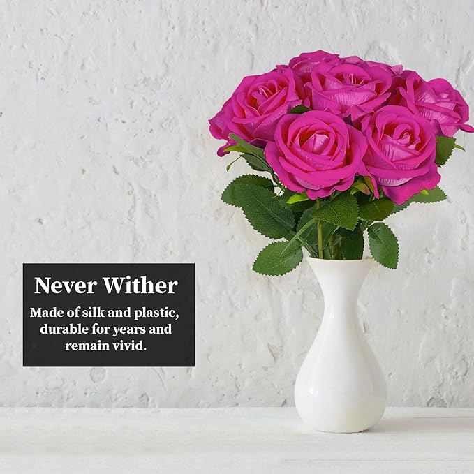 10 PCS Artificial Roses with Long Stems Silk Flowers Realistic Foam Flowers Fake Roses for Valentine's Day Home Wedding Decor(Freud)