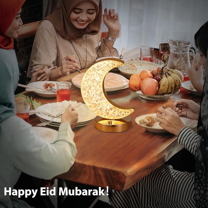 Lewondr Crescent Moon Table Lamp, Stepless Dimmable Touch Lamp with 3 Colors, Rechargeable Night Light with USB Port, Ramadan Moon Light Bedside Lamp for Nightstand Desk Bedroom Living Room Home Decor