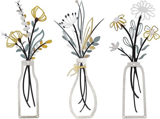 zituzitp 3 Pieces Metal Flower Wall Decor, Wall Art for Bathroom Living Room Kitchen Bedroom Dining Room Rustic Farmhouse Boho Wall Decor Houseworming Gift