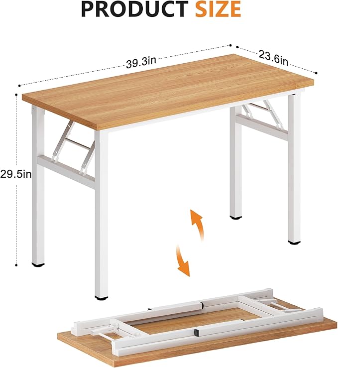 DlandHome 39 inches Folding Table Computer Desk Portable ActivityTable Conference Table Home Office Desk, Fully Assembled Teak and White DND-ND5-100TW