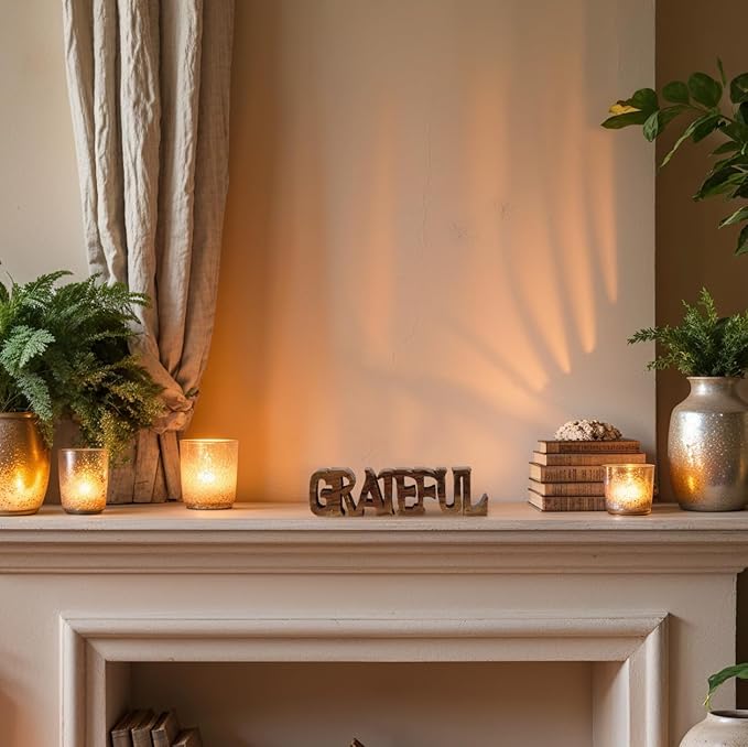 Decozen Gifts for Mom - Wooden Grateful Sculpture - Mother's Day Birthday Gifts, Home, Office, Living Room, Shelf, Fireplace, Farmhouse, Tabletop, Boho and Mantle Decor - Mothers Day Decorations