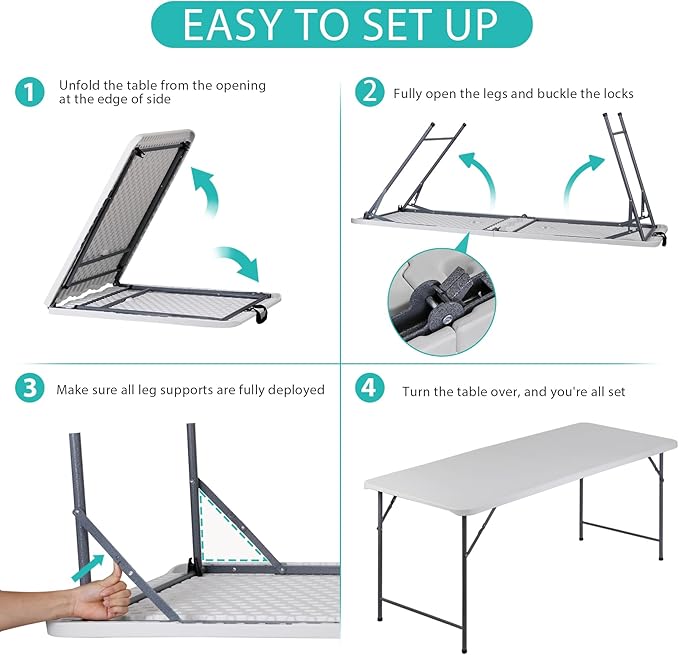 ZenStyle 6 ft Folding Table - 71"x27" Rectangular Portable Plastic Table for Indoor, Outdoor, Camping, Parties & Events | Lightweight Multi-Purpose Utility & Dining Table