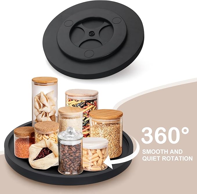 Black Wooden Lazy Susan Turntable Organizer Cabinet Round Bathroom Vanity Rotating Tray 10" Small Lazy Susans for Dining Table Top Kitchen Countertop Decor Tray Wood Lazy Susan Coffee Bar Accessories
