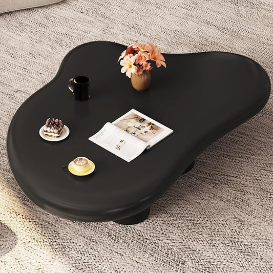 35.82" Cloud Coffee Table for Living Room,Cream Style Corner Table with 4 Legs,Cute Irregular Shape Side Table-Black