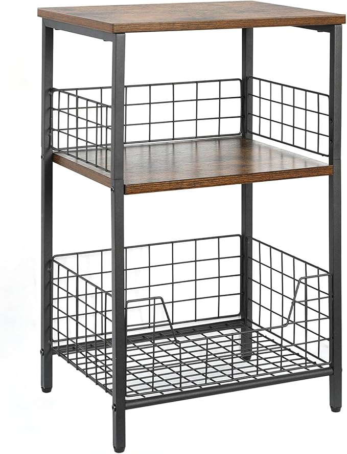 X-cosrack Side Table, Small End Table Record Player Stand with Storage, Vinyl Record Storage Night Stand for Living Room, Bedroom,Office(Patent Pending)(Rustic Brown & Black)