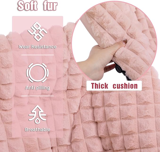 HollyHOME X-Large Saucer Chair, Comfy Oversized Folding Chair, Faux-Fur Reading Chair for Teens, Adults, Foldable Accent Lazy Chair, Metal Lounge Chair for Living Room, Bedroom, Dorm, Grid Pink