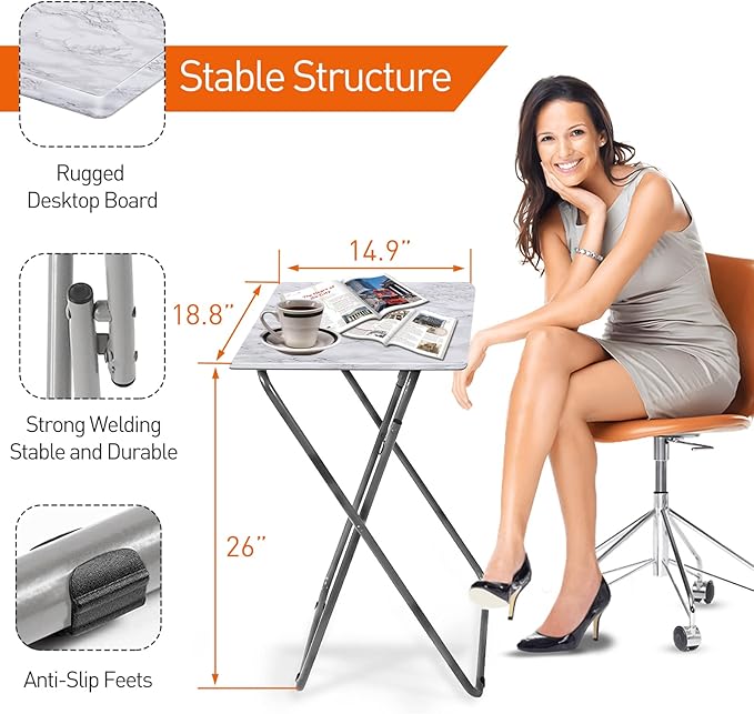 Garden 4 you Tv Trays, Folding Tray Table, Dinner Tray Table with No Assembly Required&Sturdy, Foldable Snack Eating Trays Table for Living Room, 15 x 18.9 x 26 in(White Marble,1PC)