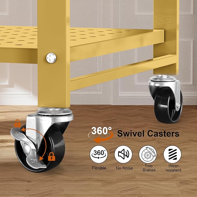 Storage Shelves with 20 Hooks, 5-Tier Foldable Shelves for Storage, Folding Shelf Unit Pantry Shelves with Wheels, Standing Shelving Unit for Kitchen Garage Home Office Room Greenhouse, Gold